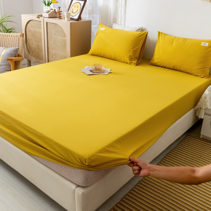 91家纺网 家纺一手货源 找家纺 ab家纺 2021新款全棉水洗棉单品床笠 姜黄