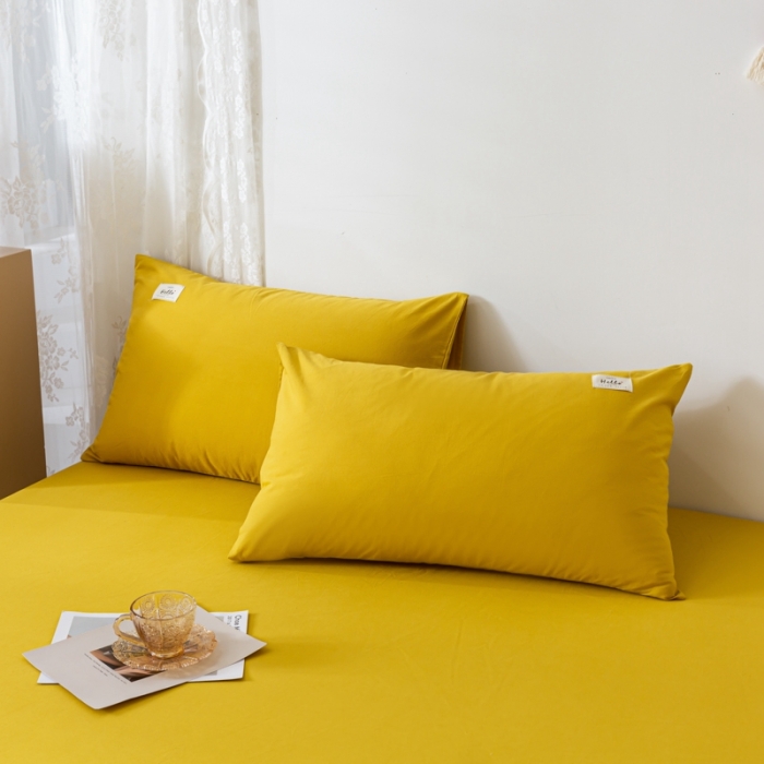 91家纺网 家纺一手货源 找家纺 ab家纺 2021新款全棉水洗棉单品床笠 姜黄