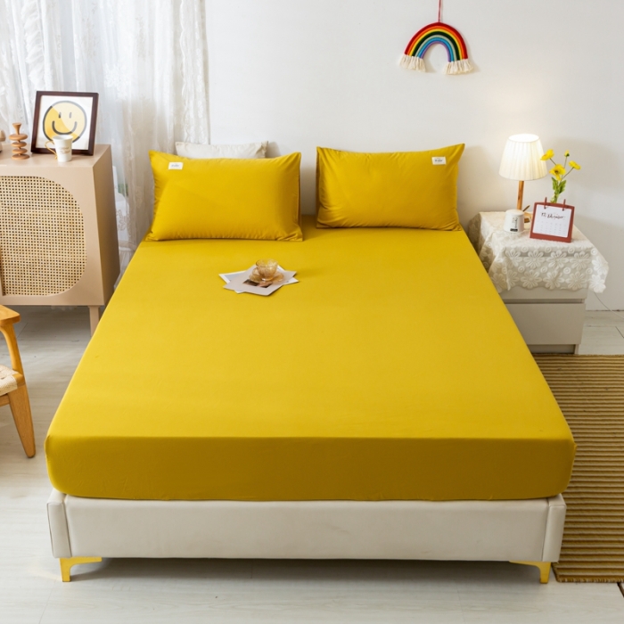 91家纺网 家纺一手货源 找家纺 ab家纺 2021新款全棉水洗棉单品床笠 姜黄