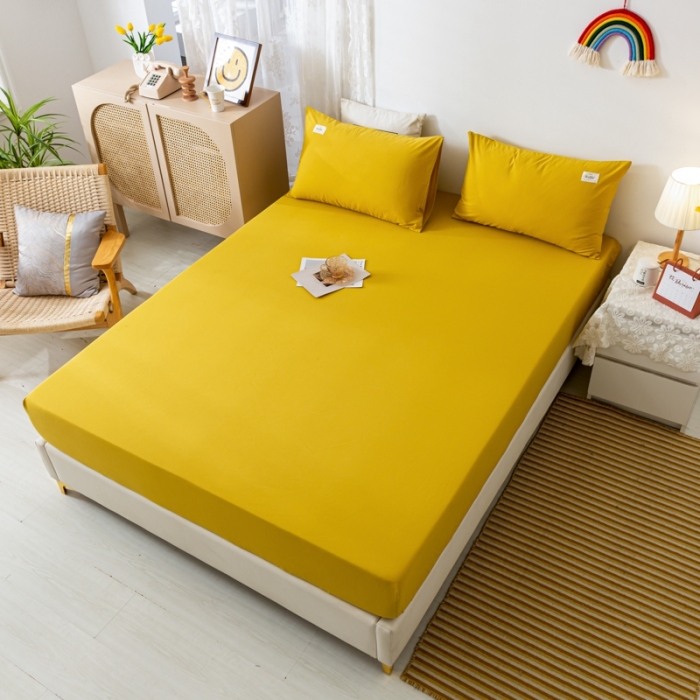 91家纺网 家纺一手货源 找家纺 ab家纺 2021新款全棉水洗棉单品床笠 姜黄