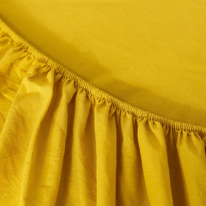 91家纺网 家纺一手货源 找家纺 ab家纺 2021新款全棉水洗棉单品床笠 姜黄