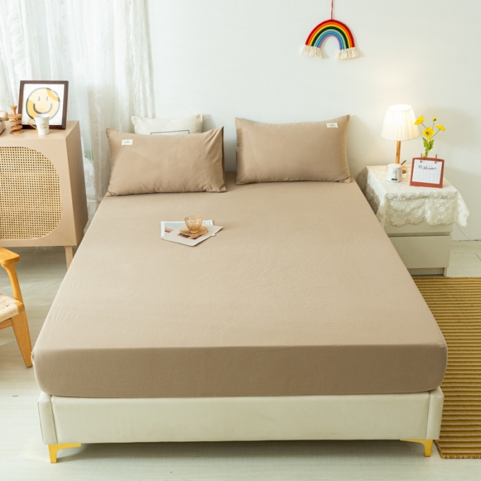 91家纺网 家纺一手货源 找家纺 ab家纺 2021新款全棉水洗棉单品床笠 卡其