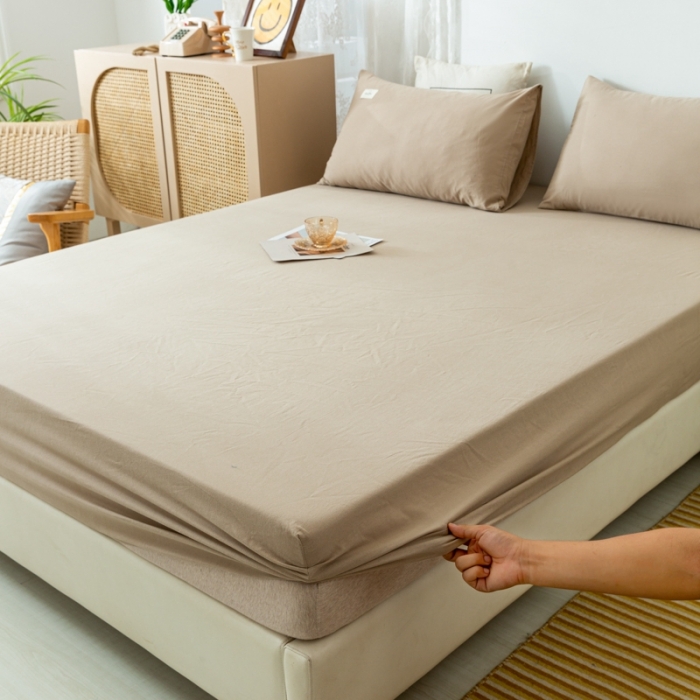 91家纺网 家纺一手货源 找家纺 ab家纺 2021新款全棉水洗棉单品床笠 卡其