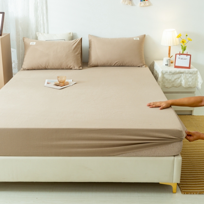 91家纺网 家纺一手货源 找家纺 ab家纺 2021新款全棉水洗棉单品床笠 卡其