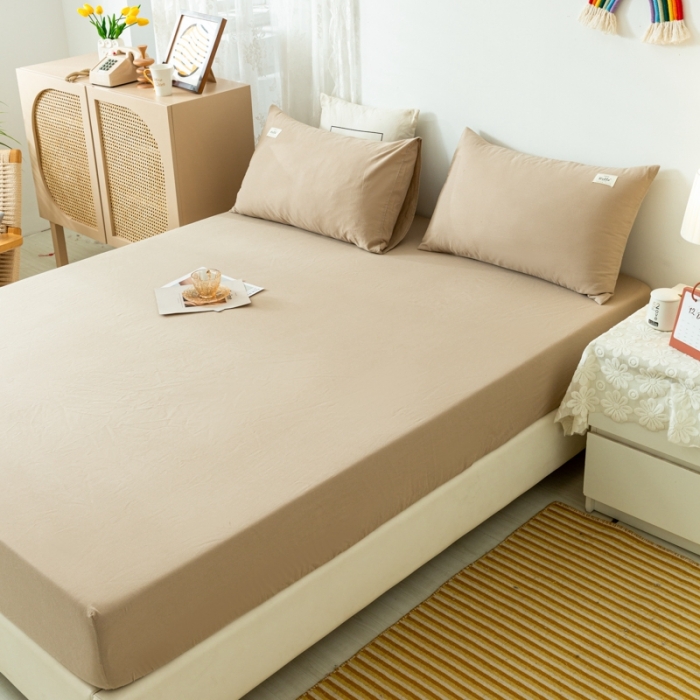 91家纺网 家纺一手货源 找家纺 ab家纺 2021新款全棉水洗棉单品床笠 卡其