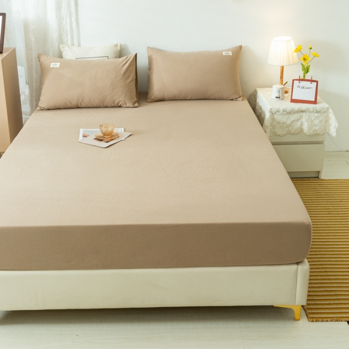 91家纺网 家纺一手货源 找家纺 ab家纺 2021新款全棉水洗棉单品床笠 卡其