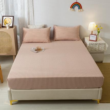 ab家纺 2021新款全棉水洗棉单品床笠 密粉格