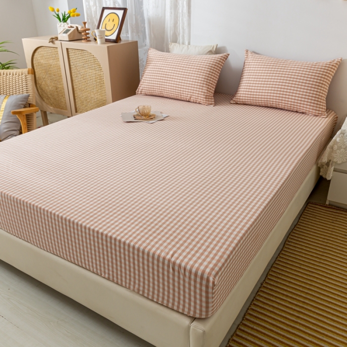 91家纺网 家纺一手货源 找家纺 ab家纺 2021新款全棉水洗棉单品床笠 密粉格