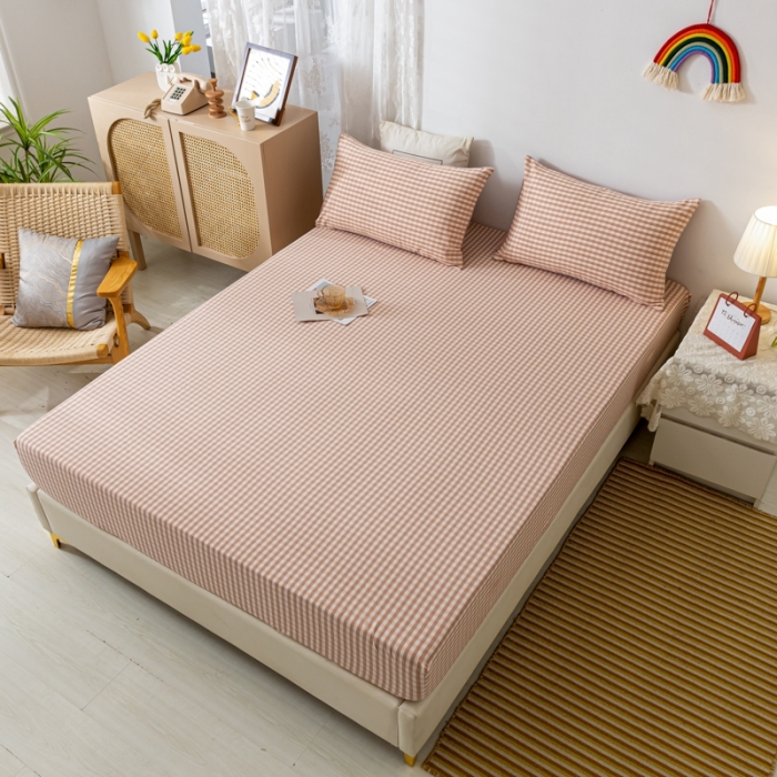 91家纺网 家纺一手货源 找家纺 ab家纺 2021新款全棉水洗棉单品床笠 密粉格