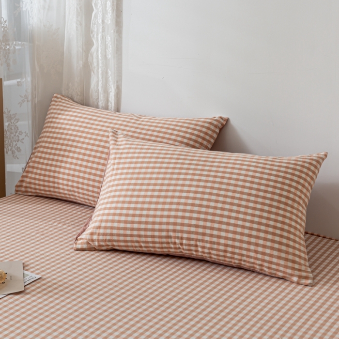 91家纺网 家纺一手货源 找家纺 ab家纺 2021新款全棉水洗棉单品床笠 密粉格