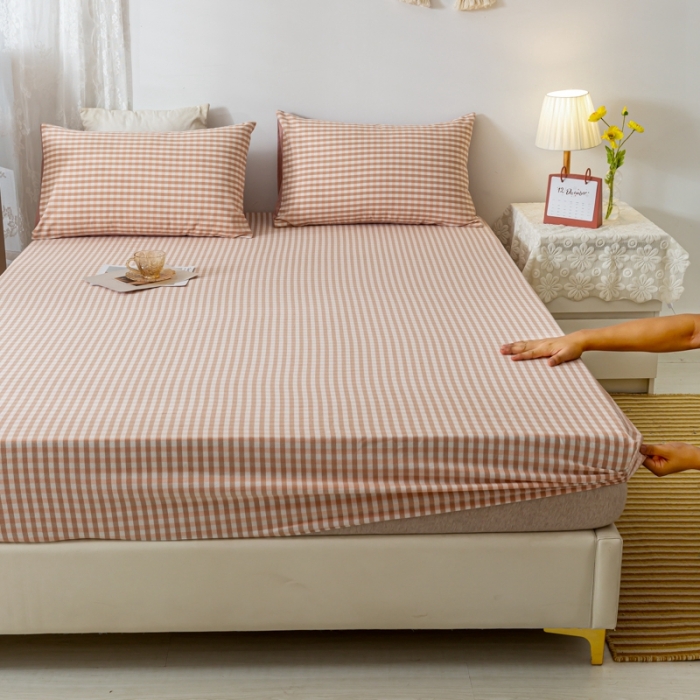 91家纺网 家纺一手货源 找家纺 ab家纺 2021新款全棉水洗棉单品床笠 密粉格