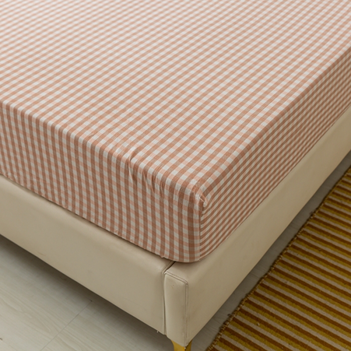 91家纺网 家纺一手货源 找家纺 ab家纺 2021新款全棉水洗棉单品床笠 密粉格