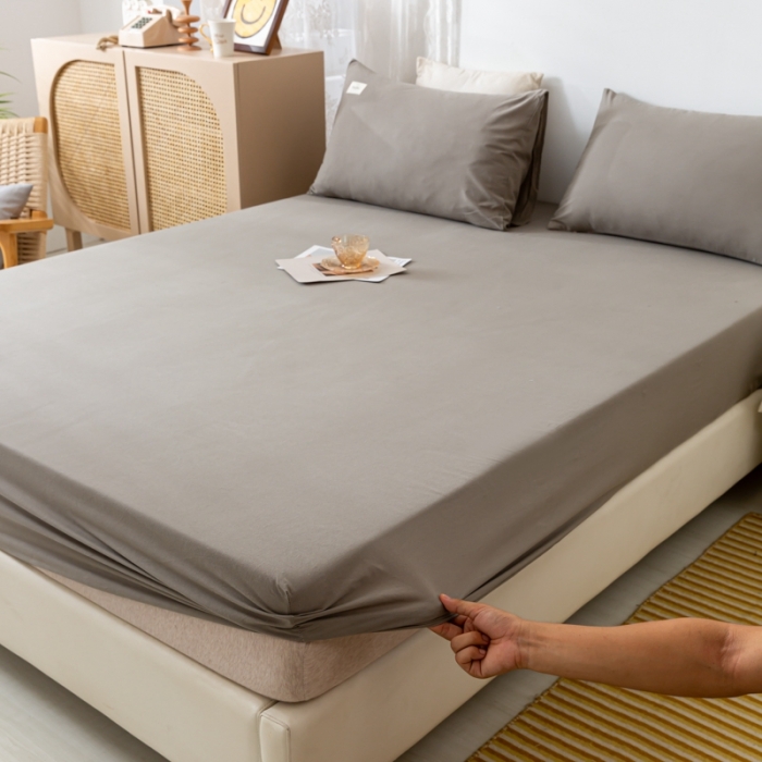 91家纺网 家纺一手货源 找家纺 ab家纺 2021新款全棉水洗棉单品床笠 浅灰