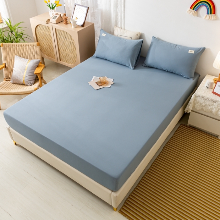 91家纺网 家纺一手货源 找家纺 ab家纺 2021新款全棉水洗棉单品床笠 浅蓝