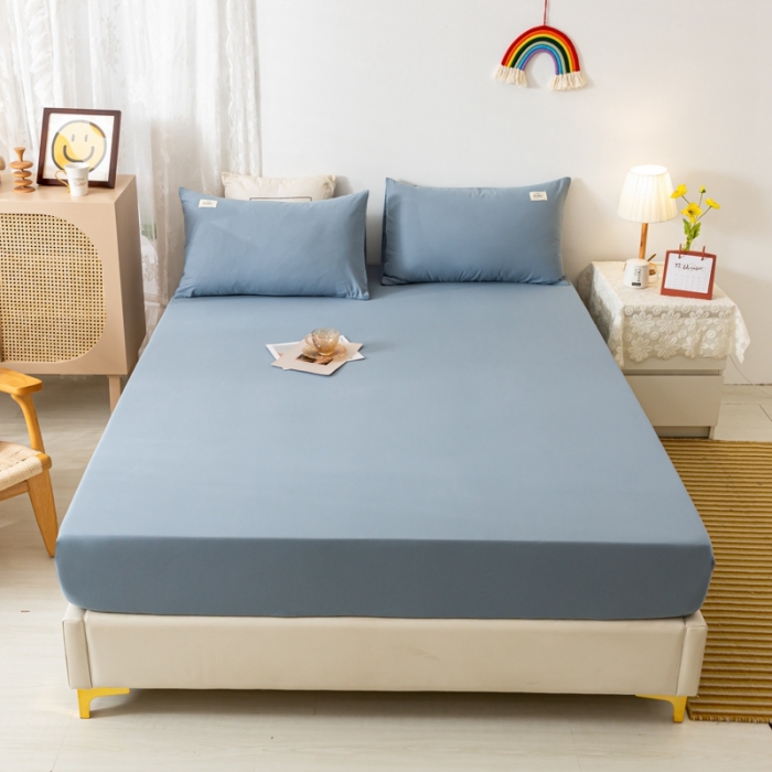 91家纺网 家纺一手货源 找家纺 ab家纺 2021新款全棉水洗棉单品床笠 浅蓝