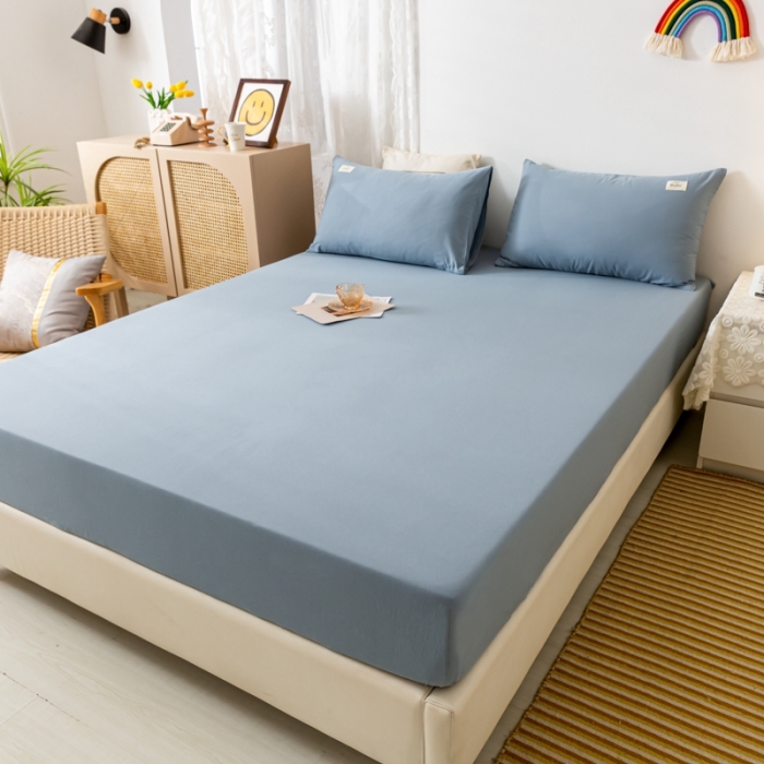 91家纺网 家纺一手货源 找家纺 ab家纺 2021新款全棉水洗棉单品床笠 浅蓝