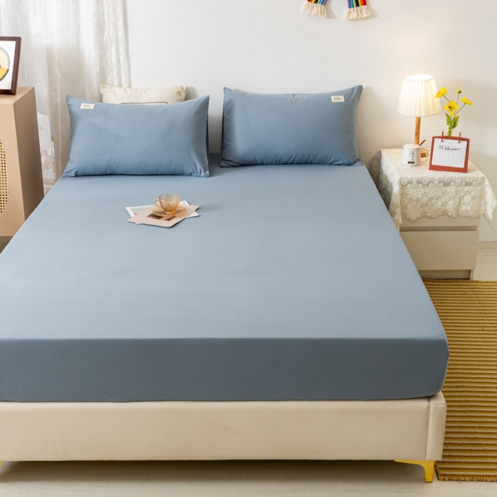 91家纺网 家纺一手货源 找家纺 ab家纺 2021新款全棉水洗棉单品床笠 浅蓝