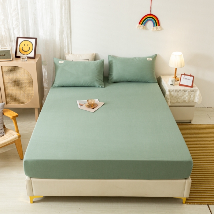 91家纺网 家纺一手货源 找家纺 ab家纺 2021新款全棉水洗棉单品床笠 素绿