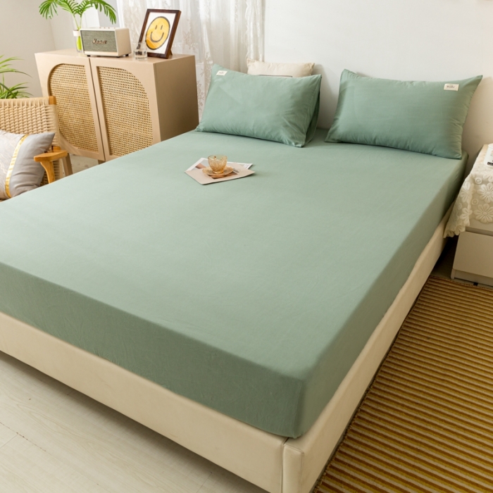 91家纺网 家纺一手货源 找家纺 ab家纺 2021新款全棉水洗棉单品床笠 素绿