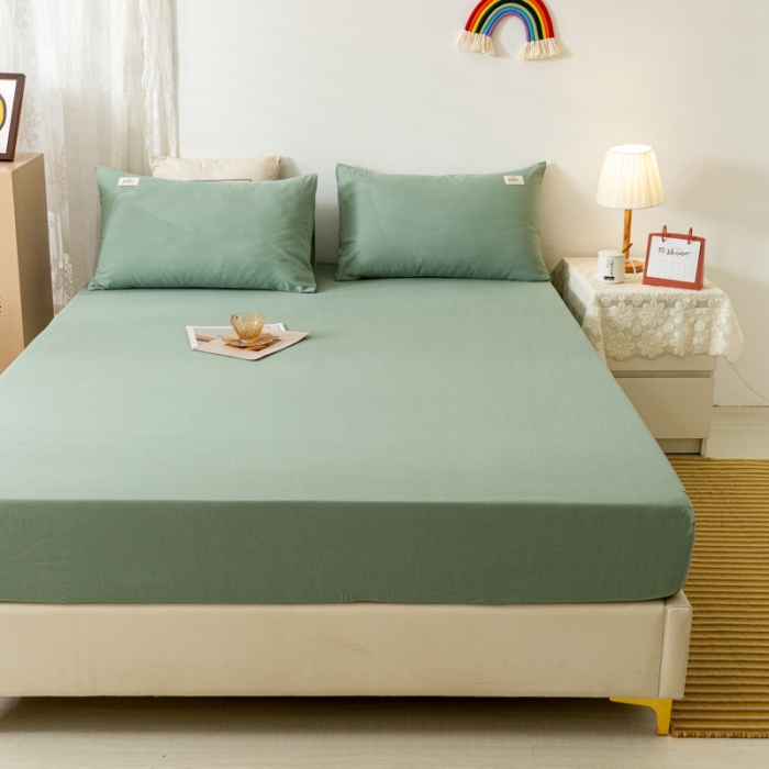 91家纺网 家纺一手货源 找家纺 ab家纺 2021新款全棉水洗棉单品床笠 素绿