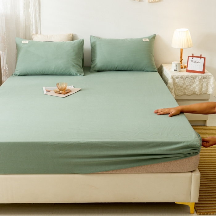 91家纺网 家纺一手货源 找家纺 ab家纺 2021新款全棉水洗棉单品床笠 素绿