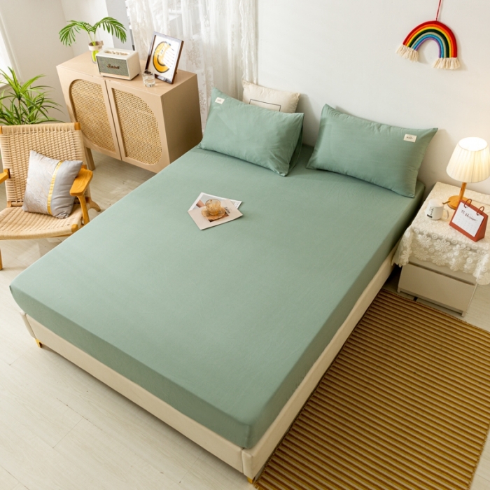 91家纺网 家纺一手货源 找家纺 ab家纺 2021新款全棉水洗棉单品床笠 素绿