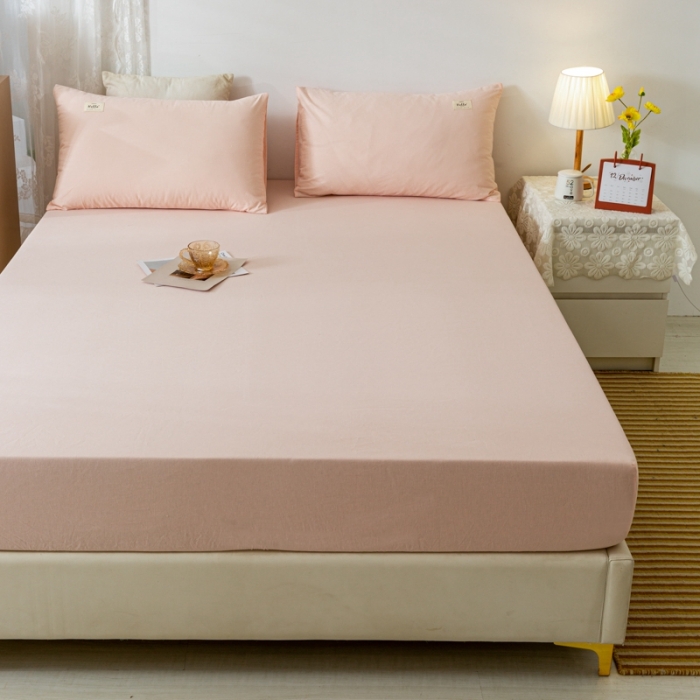 91家纺网 家纺一手货源 找家纺 ab家纺 2021新款全棉水洗棉单品床笠 香芋粉