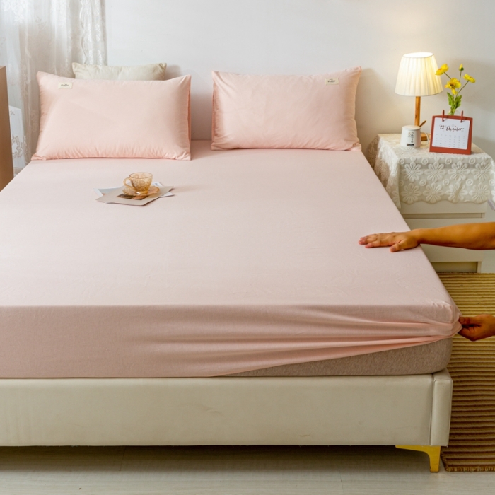 91家纺网 家纺一手货源 找家纺 ab家纺 2021新款全棉水洗棉单品床笠 香芋粉