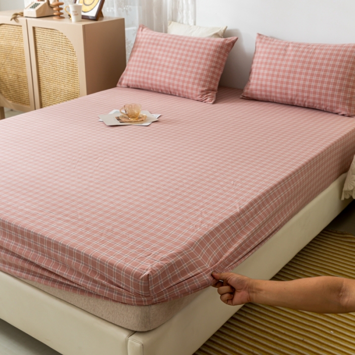 91家纺网 家纺一手货源 找家纺 ab家纺 2021新款全棉水洗棉单品床笠 小布丁豆沙