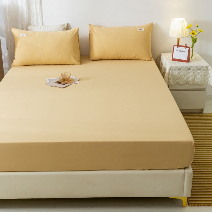 91家纺网 家纺一手货源 找家纺 ab家纺 2021新款全棉水洗棉单品床笠 杏黄