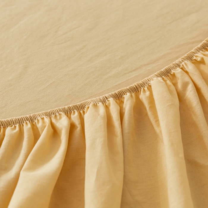 91家纺网 家纺一手货源 找家纺 ab家纺 2021新款全棉水洗棉单品床笠 杏黄