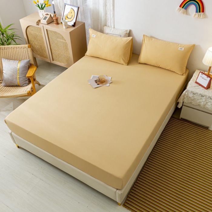 91家纺网 家纺一手货源 找家纺 ab家纺 2021新款全棉水洗棉单品床笠 杏黄