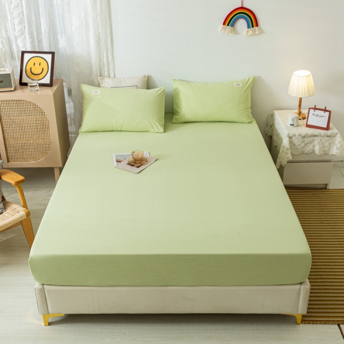 91家纺网 家纺一手货源 找家纺 ab家纺 2021新款全棉水洗棉单品床笠 荧光绿