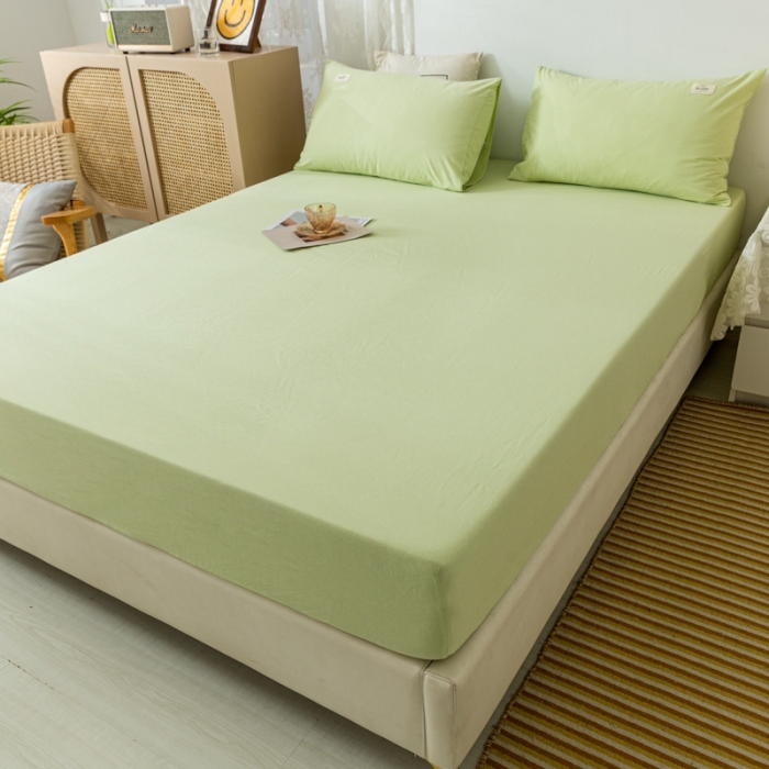 91家纺网 家纺一手货源 找家纺 ab家纺 2021新款全棉水洗棉单品床笠 荧光绿