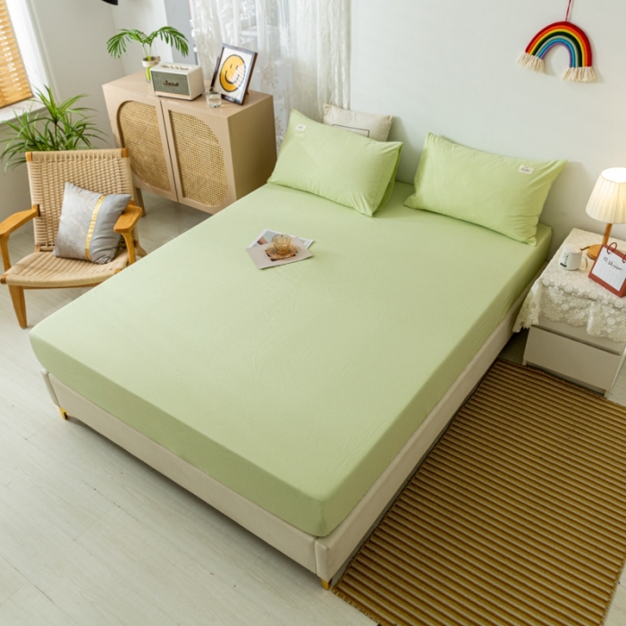 91家纺网 家纺一手货源 找家纺 ab家纺 2021新款全棉水洗棉单品床笠 荧光绿