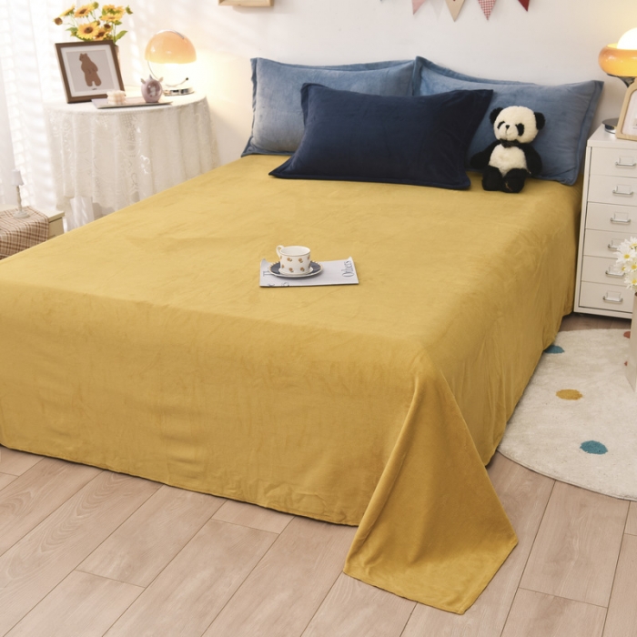 91家纺网 家纺一手货源 找家纺 优彩 2021新款高克重纯色混搭牛奶绒四件套 雾霾蓝