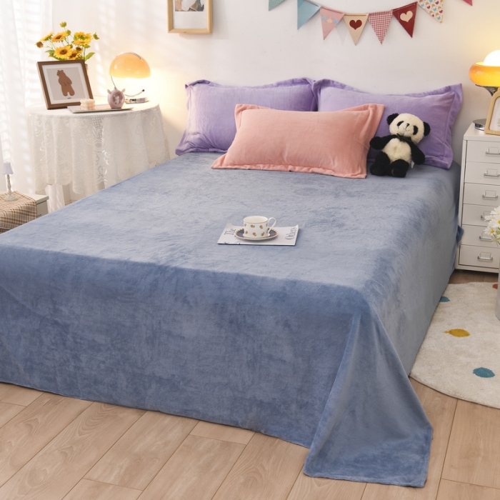 91家纺网 家纺一手货源 找家纺 优彩 2021新款高克重纯色混搭牛奶绒四件套 香芋紫