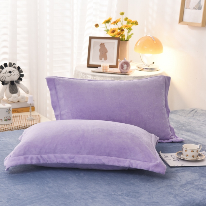 91家纺网 家纺一手货源 找家纺 优彩 2021新款高克重纯色混搭牛奶绒四件套 香芋紫