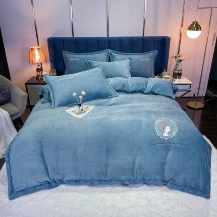 91家纺网 家纺一手货源 找家纺 （总）禧缘家纺（原梦想家） 2024新款牛奶绒刺绣花边四件套—居里夫人