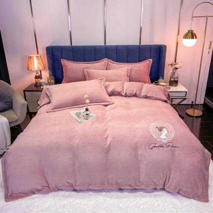 91家纺网 家纺一手货源 找家纺 （总）禧缘家纺（原梦想家） 2024新款牛奶绒刺绣花边四件套—居里夫人