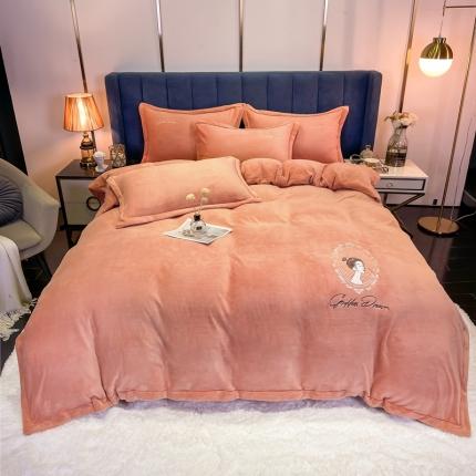 91家纺网 家纺一手货源 找家纺 （总）禧缘家纺（原梦想家） 2024新款牛奶绒刺绣花边四件套—居里夫人