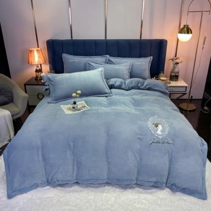 91家纺网 家纺一手货源 找家纺 （总）禧缘家纺（原梦想家） 2024新款牛奶绒刺绣花边四件套—居里夫人