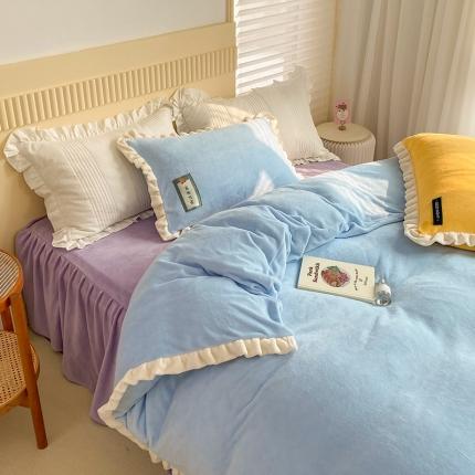 91家纺网 家纺一手货源 找家纺 安哆啦 2021新款牛奶绒230g糖果色单被套 糖果色-清水蓝