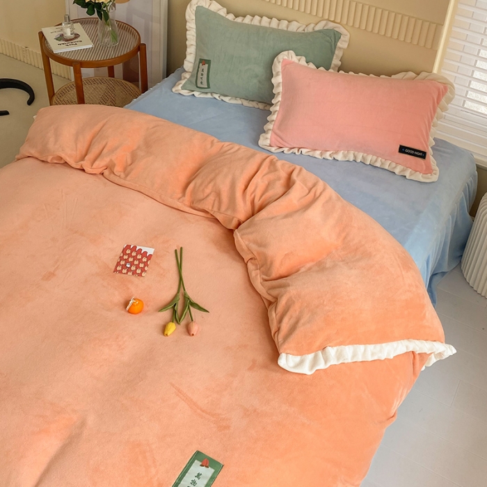 91家纺网 家纺一手货源 找家纺 安哆啦 2021新款牛奶绒230g糖果色单被套 糖果色-美人蕉橙