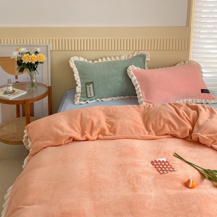 91家纺网 家纺一手货源 找家纺 安哆啦 2021新款牛奶绒230g糖果色单被套 糖果色-美人蕉橙