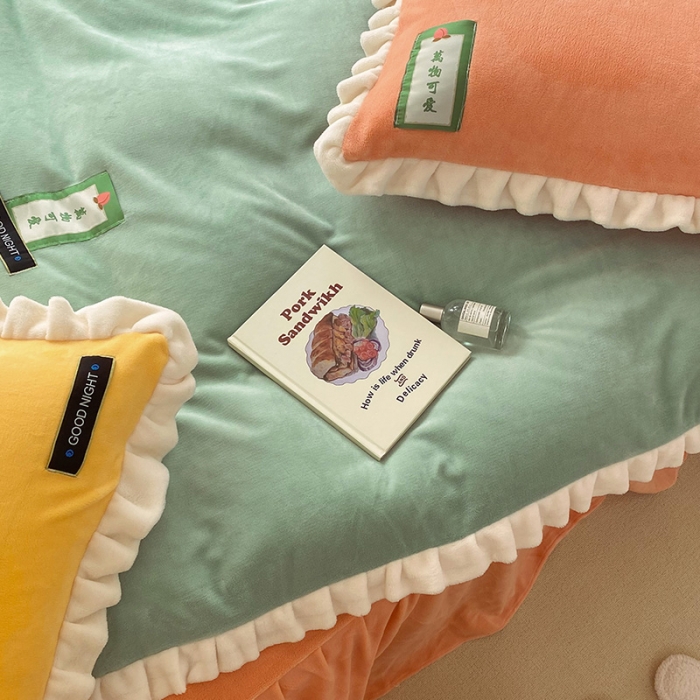 91家纺网 家纺一手货源 找家纺 安哆啦 2021新款牛奶绒230g糖果色单被套 糖果色-明绿