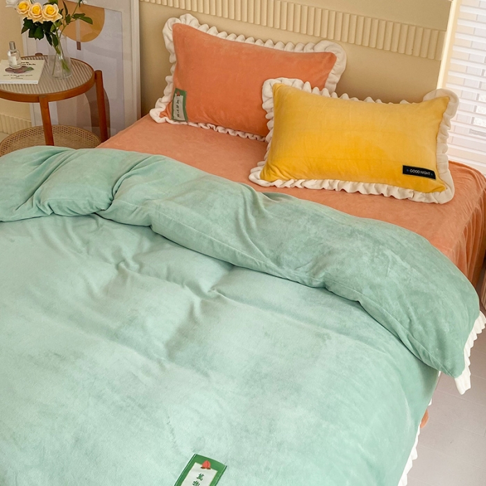 91家纺网 家纺一手货源 找家纺 安哆啦 2021新款牛奶绒230g糖果色单被套 糖果色-明绿
