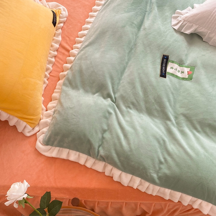 91家纺网 家纺一手货源 找家纺 安哆啦 2021新款牛奶绒230g糖果色单被套 糖果色-明绿