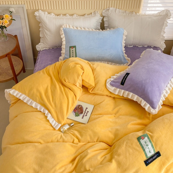 91家纺网 家纺一手货源 找家纺 安哆啦 2021新款牛奶绒230g糖果色单被套 糖果色-浅烙黄