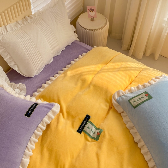 91家纺网 家纺一手货源 找家纺 安哆啦 2021新款牛奶绒230g糖果色单被套 糖果色-浅烙黄